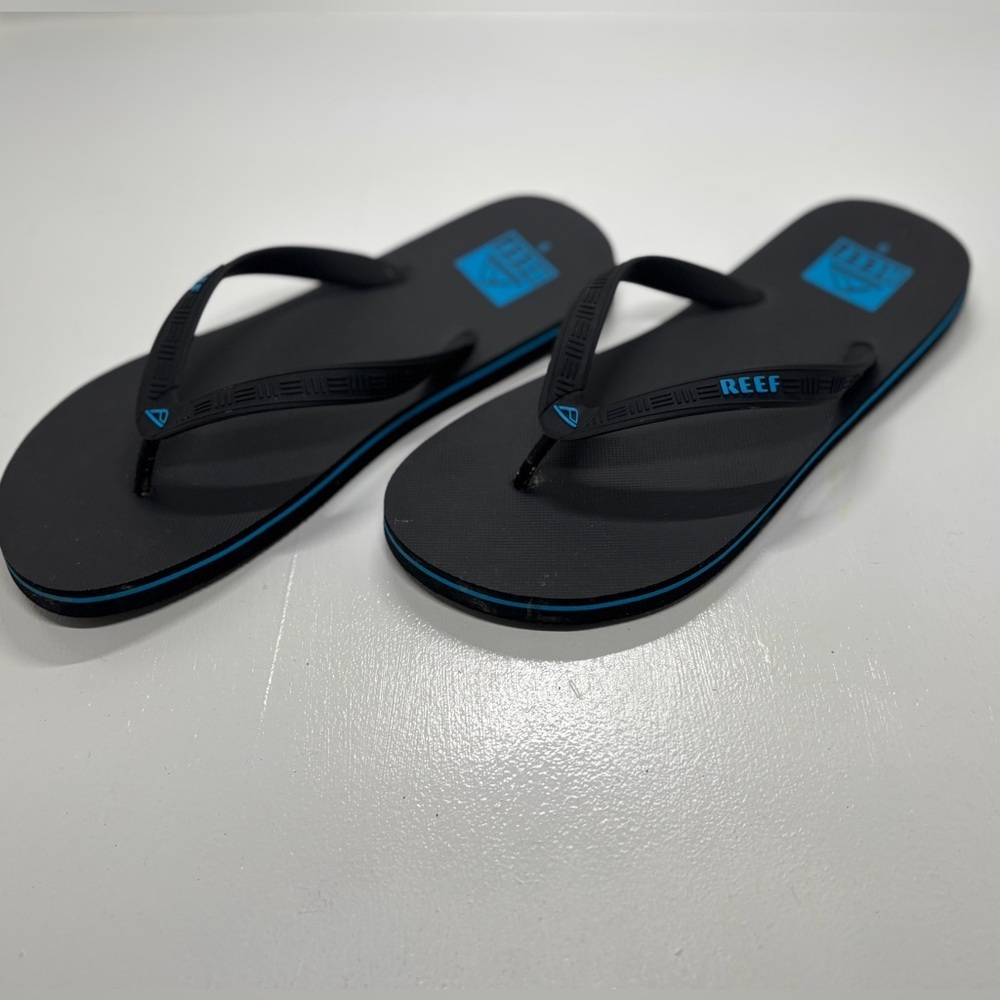 Reef Seaside Flip Flops Men’s Size 9 Black Blue Comfort Sandals - Picture 2 of 10